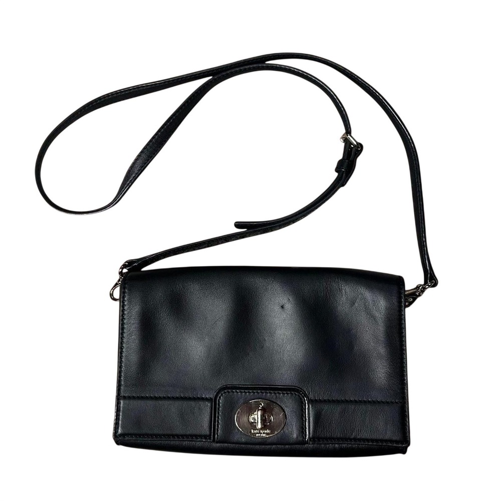 Kate Spade Black Leather Crossbody Purse Classic Preppy Minimalist‎ Old Money